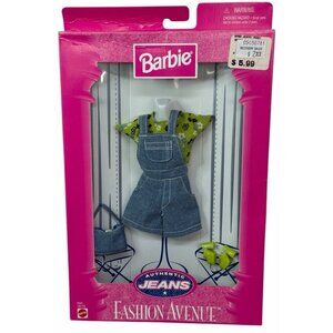 NIB Vintage Barbie Fashion Avenue Authentic Jeans #19179 Overalls Green Flowers